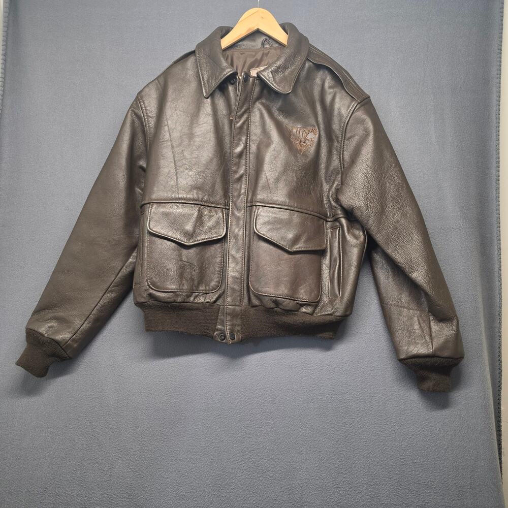 Vintage Winston Cigarettes Leather Bomber Jacket Mens Large Brown USA Coat